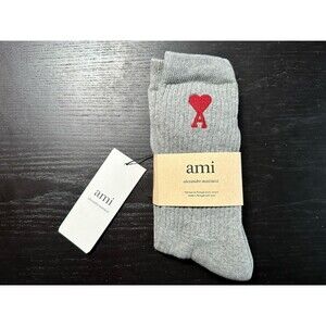 AMI Paris Alexandre Mattiussi Socks Embroidered Logo EU 36-41 Unisex Gray RRP110